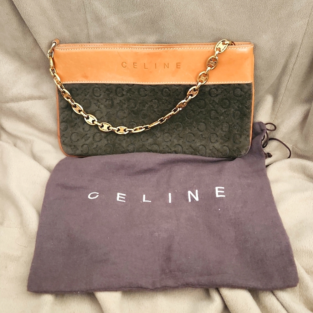 CELINE Triomphe Leather and Suede Clutch bag